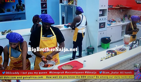BBNaija 2019 Housemates preparing meal for their guest day 24