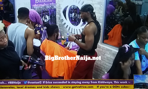 Big Brother Naija 2020 Housemates styling their hair in the Darling saloon