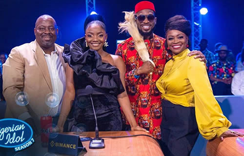 Nigerian Idol Season 7 Judges; Obi Asika, Simi, D'banj and guest judge, Yinka Davies at the Top 8 Reveal live show.